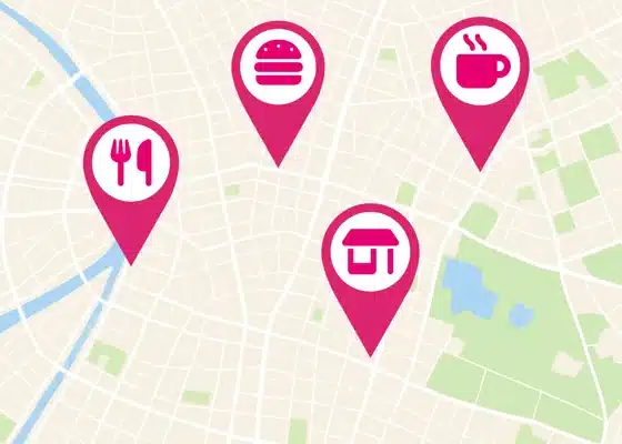 citymap food possibilities Stadtplan mit Essensmöglichkeiten - Restaurant - Bäckerei - Cafe - Supermarkt