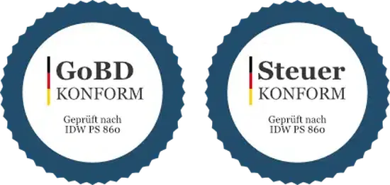 Siegel GoBD konform und IDW-PS-860 Zertifizierung