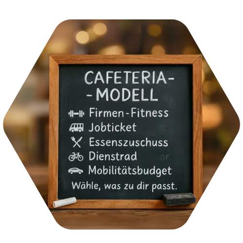 Cafeteria Modell für Mitarbeiter Benefits - Tafel mit unterschiedlichen Benefits