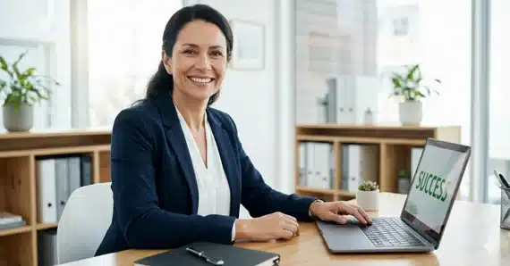 Lösung beim Sachbezug - Personalerin, die zufrieden in die Kamera schaut.