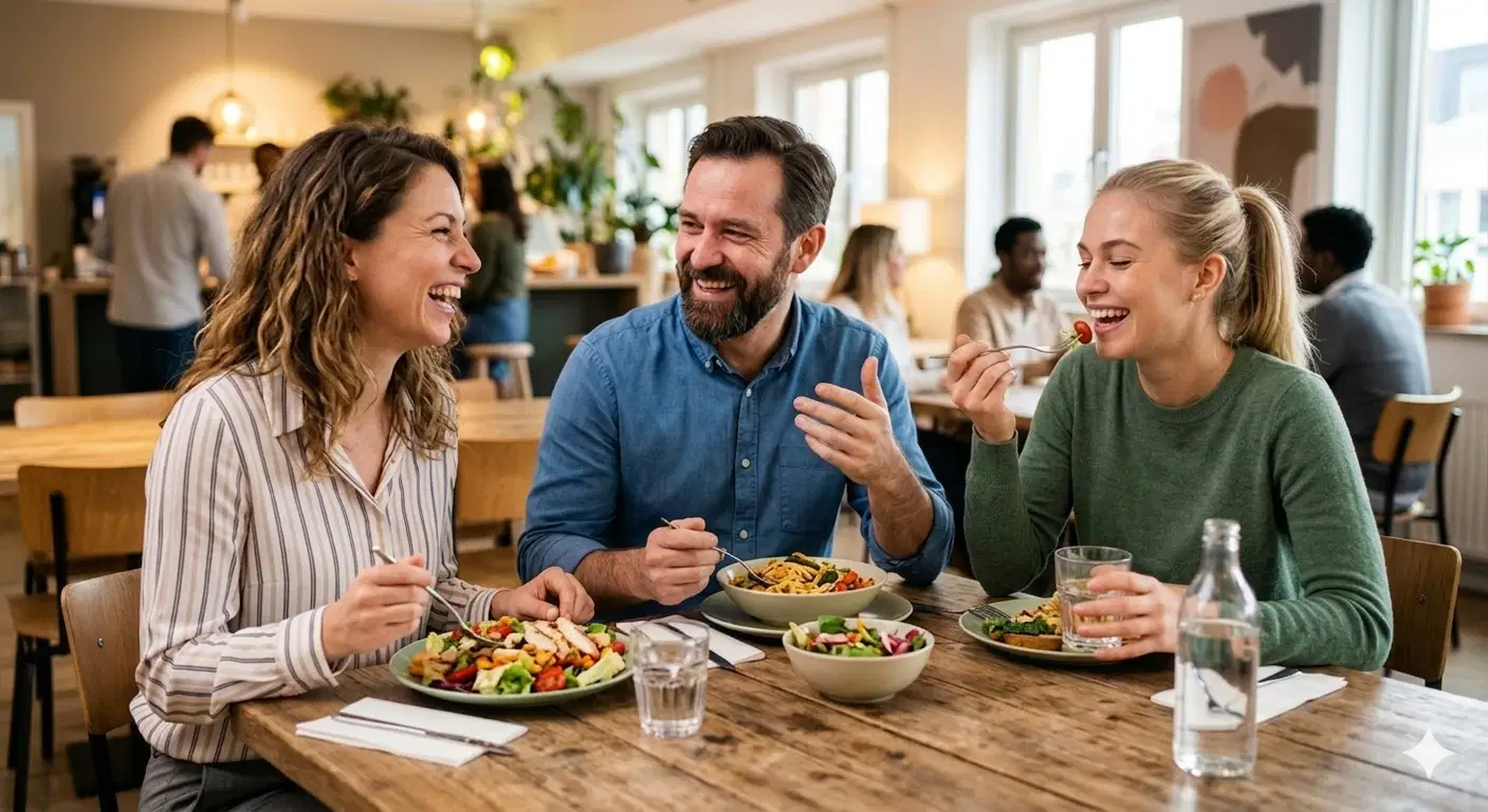 Essenszuschuss: Arbeitskollegen beim gemeinsamen Mittagessen