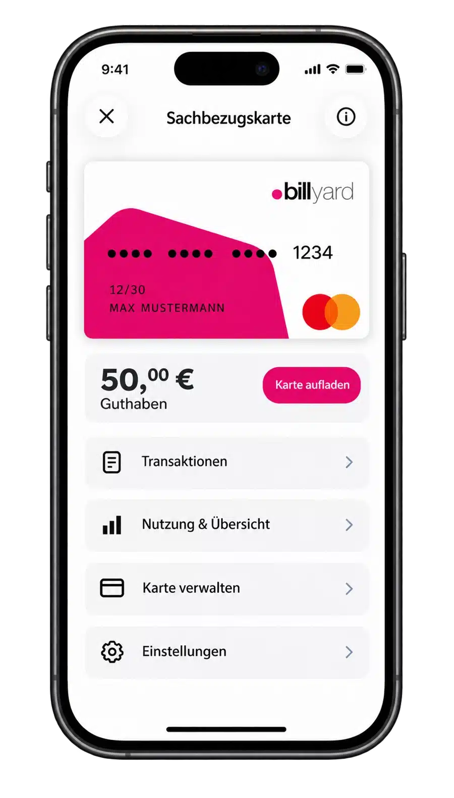 billyard Sachbezugskarte Mastercard an einem Cardreader